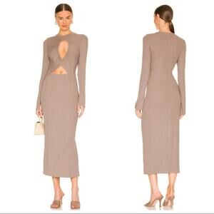 REVOLVE LNA Tenley Cut Out Midi Dress Size S in Coco Bean NWT